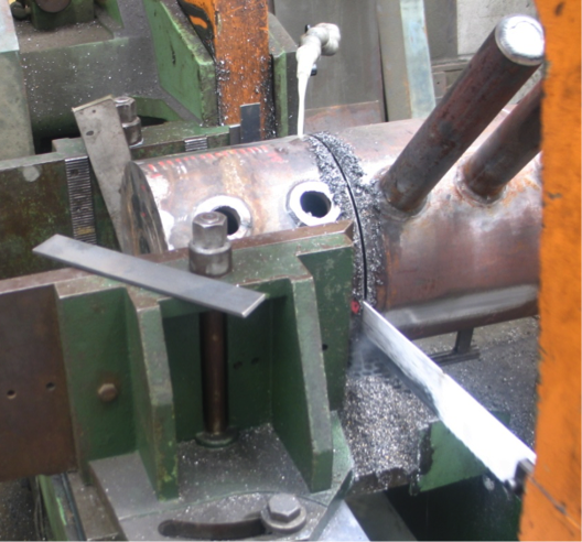 Figure 1 - Removal of soft ends from Gr 91 HP Superheater header. Soft material was identified during receiving inspection